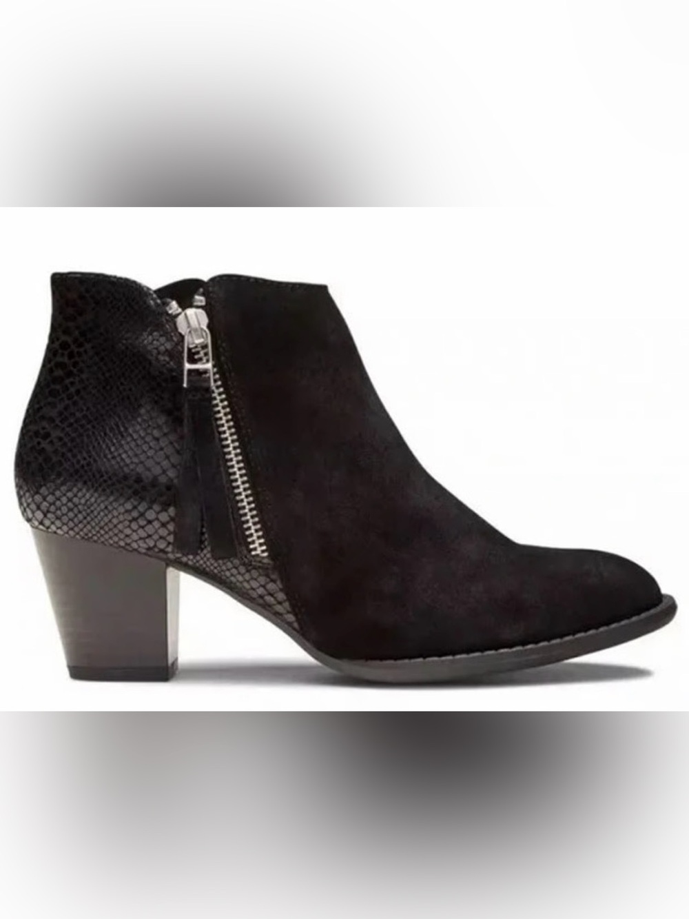 Vionic Black Anne Suede & Snake-Print Leather Ankle Booties